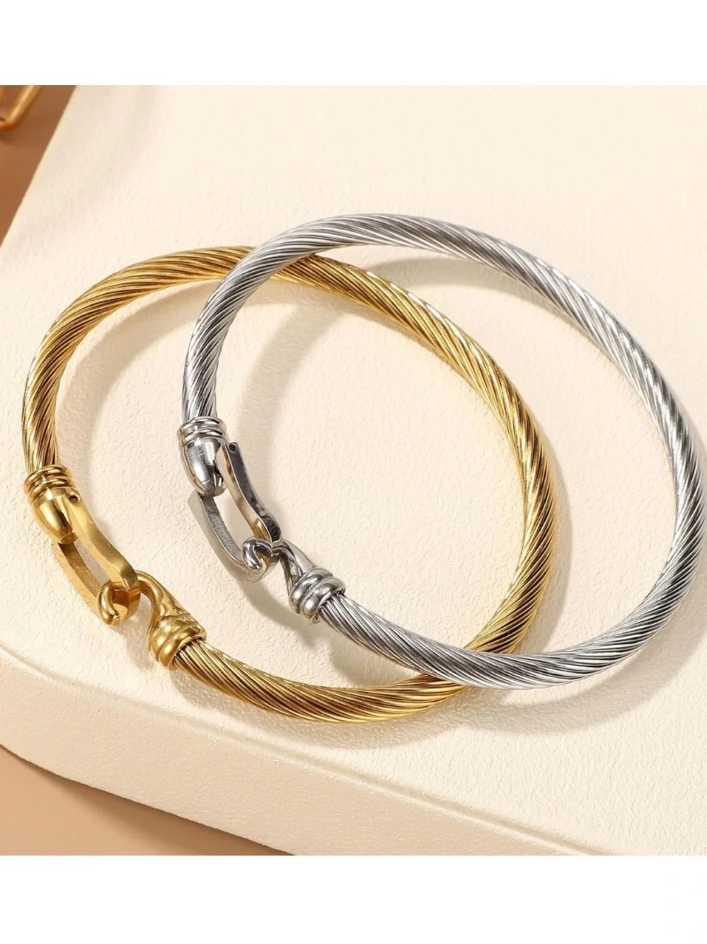 Twisted Cable Bracelet Duo in Gold and Silver